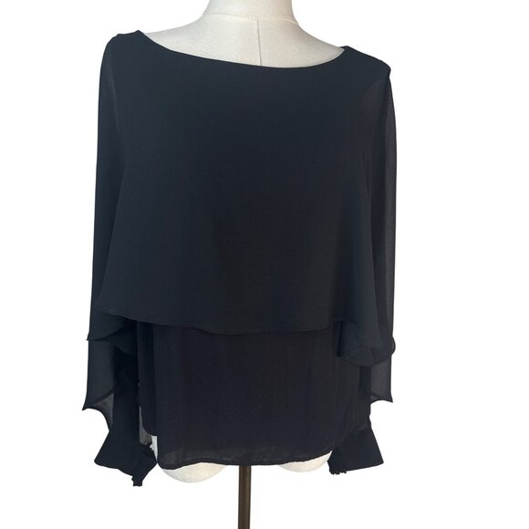 2/$30 ZARA Large Black Chiffon Sheer Wide Sleeves Blouse Cuffs - Picture 1 of 12